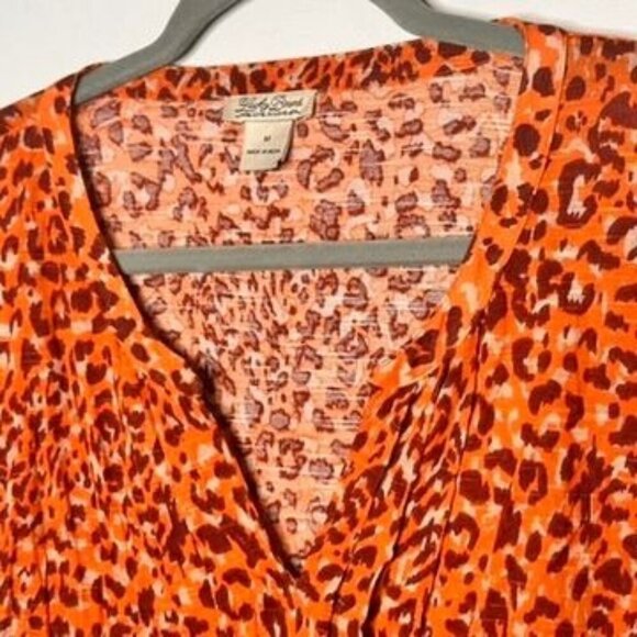 Lucky Brand Leopard Print Blouse  Womens M Orange V Neck Retro Festival Hippie - Picture 8 of 9